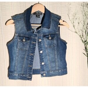 Wax Jean Denim Vest Blue Sleeveless Jean Jacket Women's Size M Made In The USA